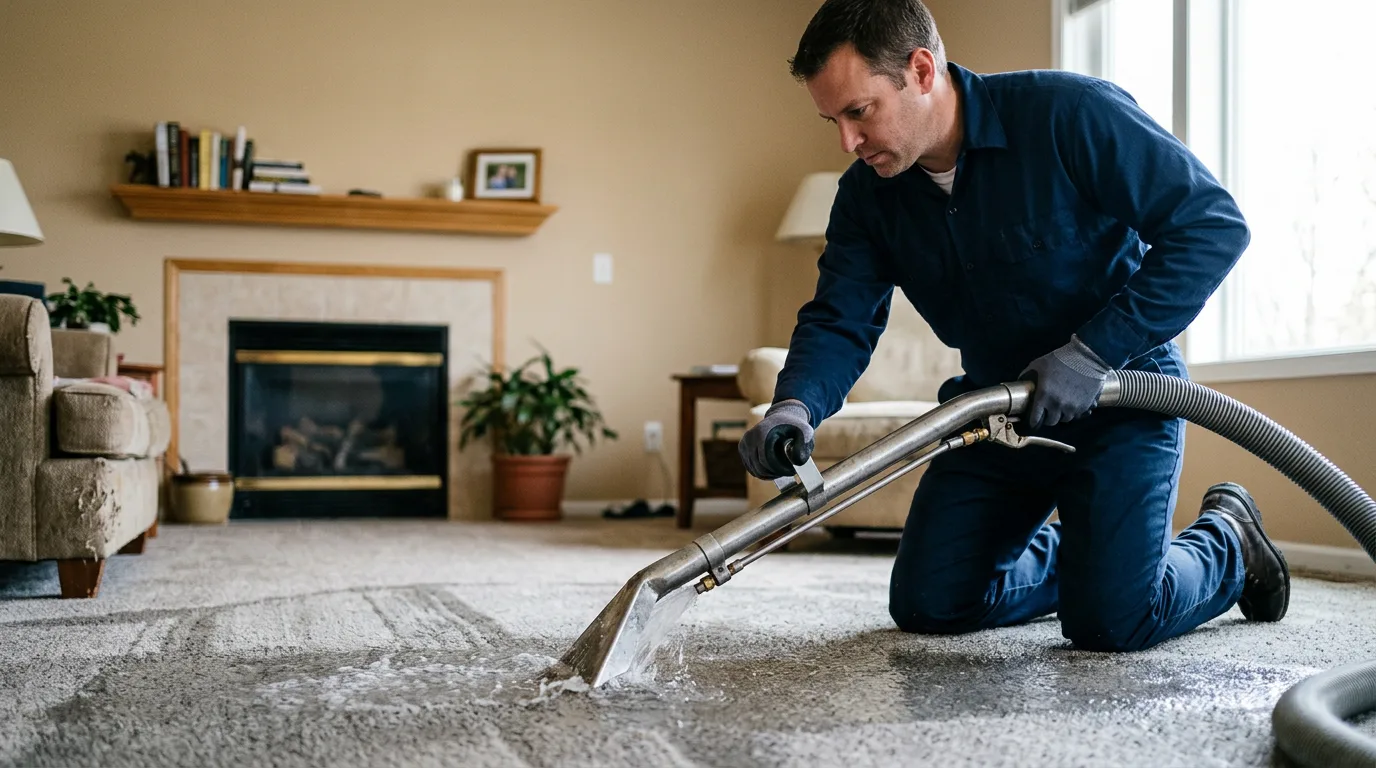Water damage restoration technician working near Windsor, VT